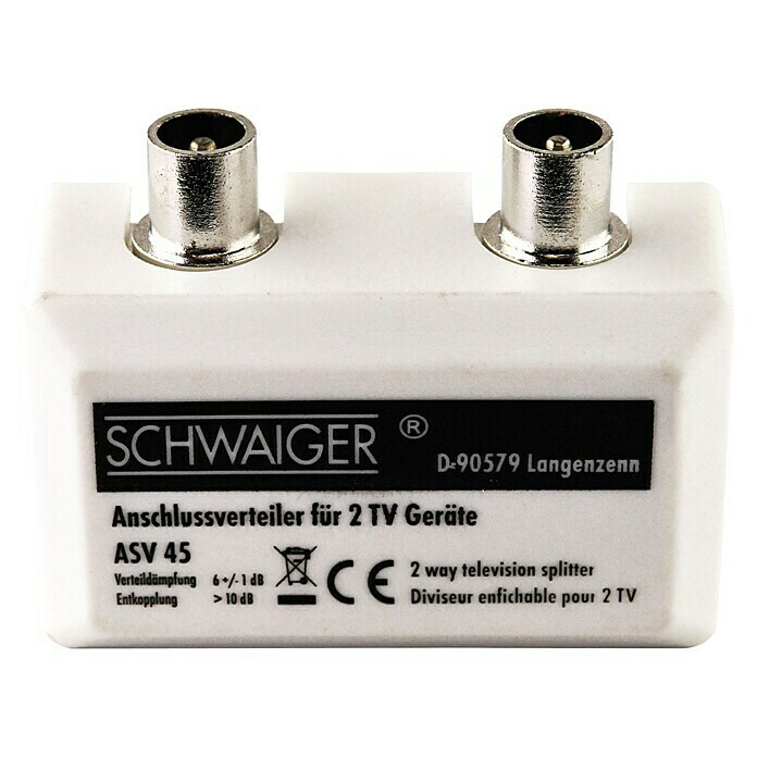 Schwaiger Opsteekverdeler (2 x coax connector, male, 1 x coax-aansluiting, 5 - 1.000 MHz, Volledig afgeschermd)