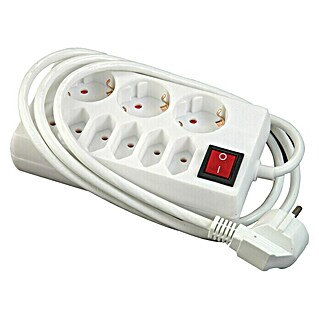 Produžni kabel s utičnicama (Bijele boje, Dužina kabela: 1,4 m, S prekidačem, Broj šuko utičnica: 3 Kom.)