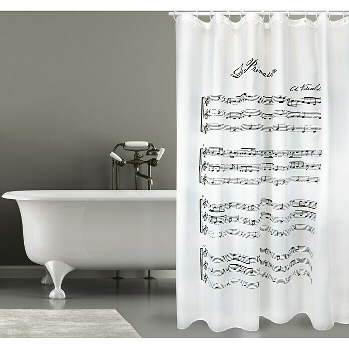Venus Cortina de baño textil Vivaldi (An x Al: 180 x 200 cm, Negro/blanco)