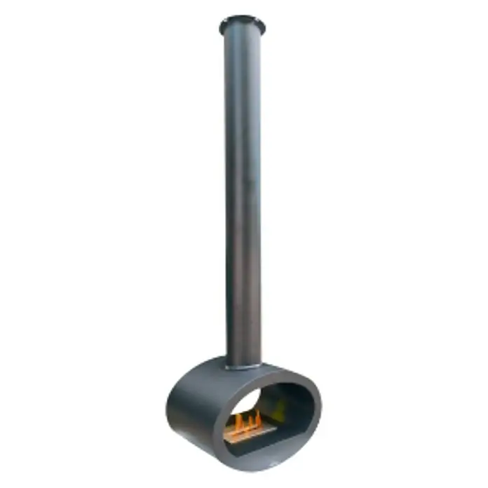 Purline Chimenea de bioetanol Syke - 45 x 65 x 190 cm, Negro - Chimenea independiente con base redonda y tubo vertical para un calor moderno.