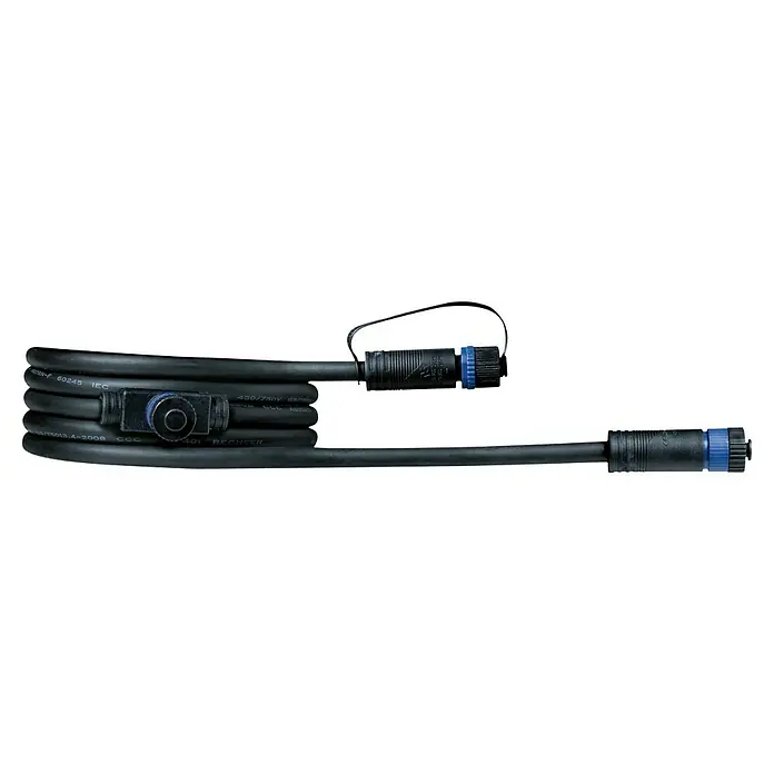 Paulmann Plug & Shine Verbindungskabel - 2 m, 2 Anschlüsse, IP68 - Ein schwarzes Kabel mit wasserdichten Steckverbindern, ideal für robuste Umgebungen. Robuste Ausführung mit blauen Dichtungen.
