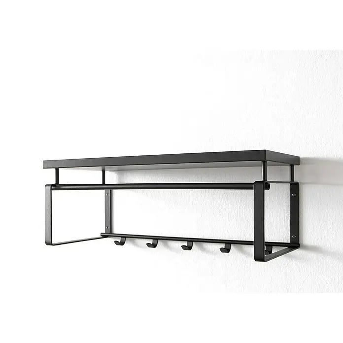 Spinder Design Garderobenleiste Rex 3 - L x B x H: 29 x 70 x 28 cm, Anzahl Haken: 5 Stk. - Schwarzes Wandregal mit Ablagefläche, Kleiderstange und Hakenleiste für Jacken und Accessoires. Praktische Aufbewahrung im Flur.