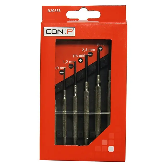 Connex Set de destornilladores precisión - 6 pzs., Acero - Juego de destornilladores de precisión CON:P para trabajos delicados en electrónica y otros mecanismos finos. Compacto y práctico.