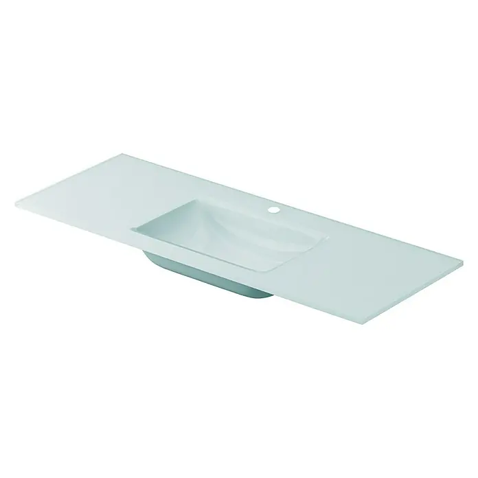 Lavabo Cristal - 121 x 46 cm, Orificios para grifo: Medio, Sin desbordamiento, Agua marina - Lavabo blanco con encimera integrada para baños modernos.