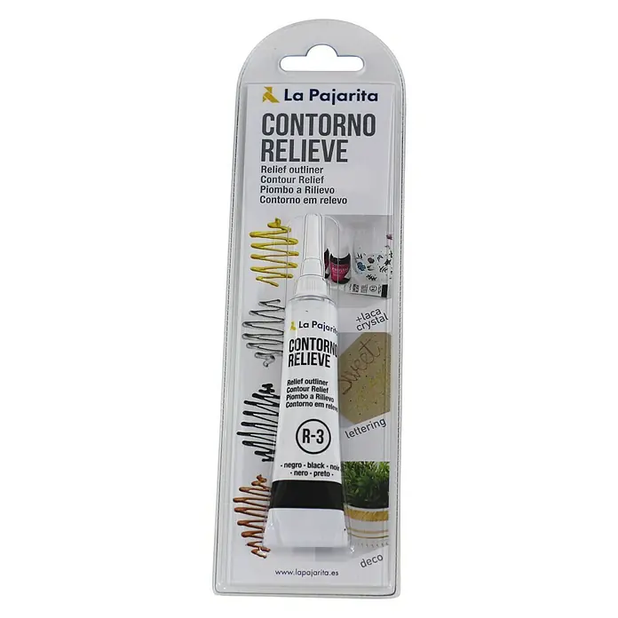 La Pajarita Pintura Contorno relieve - Negro, 20 ml - La Pajarita Contorno Relief Outliner en negro para trabajos de relieve creativos y contornos en diversas superficies.