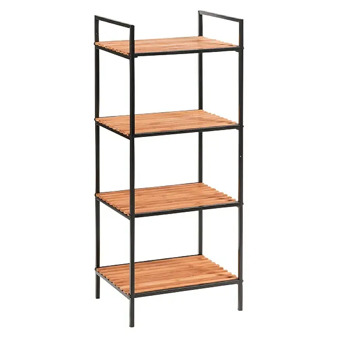 Zeller Present Estantería de baño Bambú negro - 33 x 39 x 95 cm, Metal, Negro, Bambú - Una estantería delgada con cuatro niveles y marco de metal negro, ideal para almacenamiento adicional.