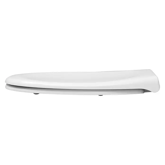 Poseidon Tapa de WC Mahe - Duroplast, Blanco, Con caída amortiguada - Aquí hay un primer plano de un asiento de inodoro blanco, que presenta una forma ligeramente curva.