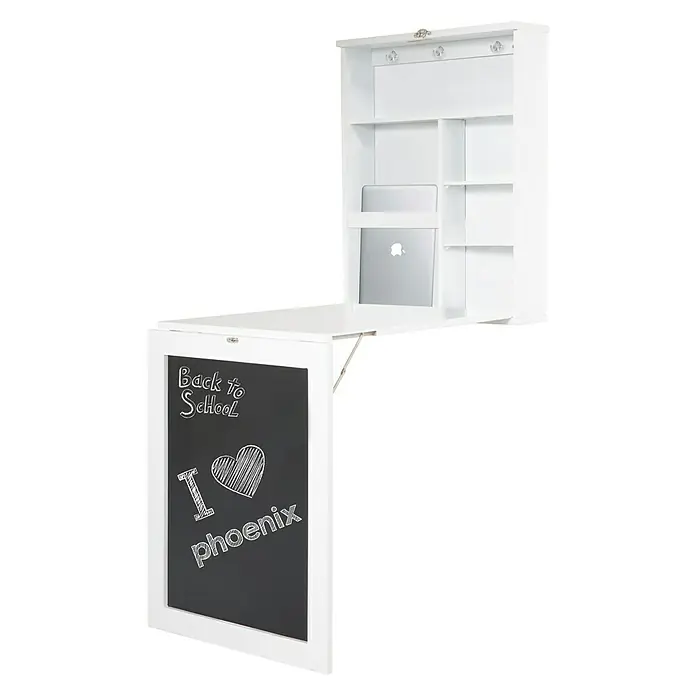 Phönix Wandschreibtisch YorkL x B x H: 60 x 75,5 x 149 cm, Weiß/Schwarz - Klappbarer Wandtisch mit Stauraum und Tafel. Ideal für kleine Räume, bietet Arbeitsfläche und Ablage in einem.