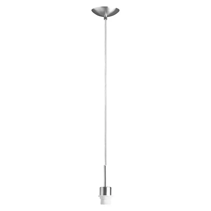 Home Sweet Home Pendelleuchte rund Tube Deluxe - Höhe: 100 cm - Nahaufnahme einer Deckenleuchte mit silbernem Lampenschirm und weißem Sockel, minimalistisches Design für modernes Ambiente.
