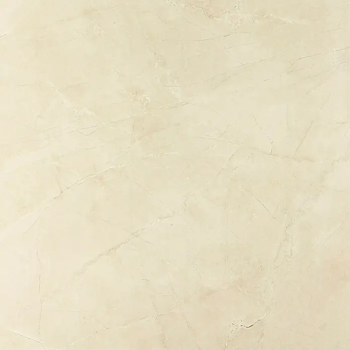 Feinsteinzeugfliese Premium Marble - 80 x 80 cm, Beige, Glänzend - Nahaufnahme einer elfenbeinfarbenen Marmorfliese mit subtilen Adern, die eine elegante Textur und ein raffiniertes Aussehen bietet.