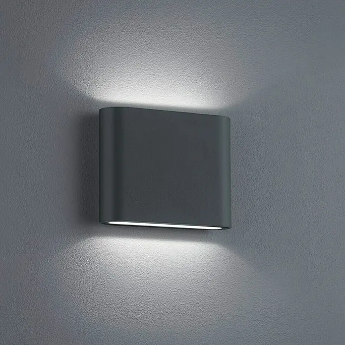 Trio Leuchten LED-Außenwandleuchte Thames II - 5 W, L x B x H: 30 x 115 x 90 mm, Anthrazit, IP54 - Moderne Wandleuchte in Grau, die ein warmes Licht nach oben und unten abgibt und für eine stimmungsvolle Beleuchtung sorgt.