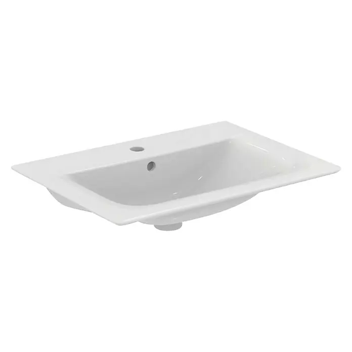 Ideal Standard Connect Air Einbauwaschbecken - 64 x 46 cm, Ohne Spezialglasur, Hahnloch: Mitte, Mit Überlauf, Weiß - Elegantes Waschbecken aus Keramik in Weiß. Das Aufsatzwaschbecken besticht durch sein modernes und zeitloses Design.