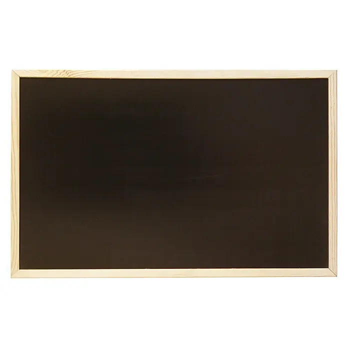 Pizarra de pared - Marrón, aspecto de madera, 90 x 60 cm - Primer plano de una pizarra rectangular en blanco con un marco de madera clara, ideal para notas o presentaciones.