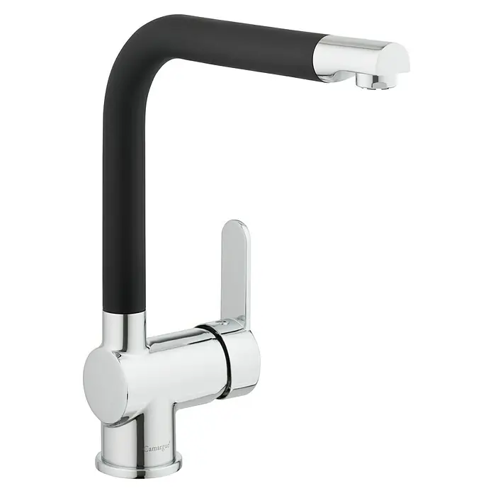 Camargue Spültischarmatur Barcelona - Niederdruck, Schwarz/Chrom, Glänzend - Moderne Küchenarmatur mit schwarzem Auslauf und verchromtem Griff, die Funktionalität und Stil in der Küche vereint.