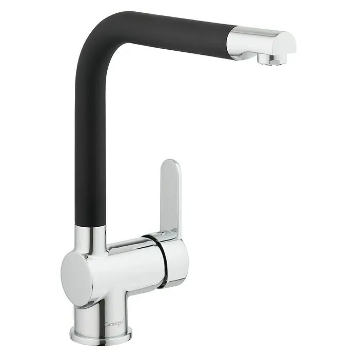 Camargue Spültischarmatur BarcelonaNiederdruck, Schwarz/Chrom, Glänzend - Moderne Küchenarmatur mit schwarzem Auslauf und verchromtem Griff, die Funktionalität und Stil in der Küche vereint.