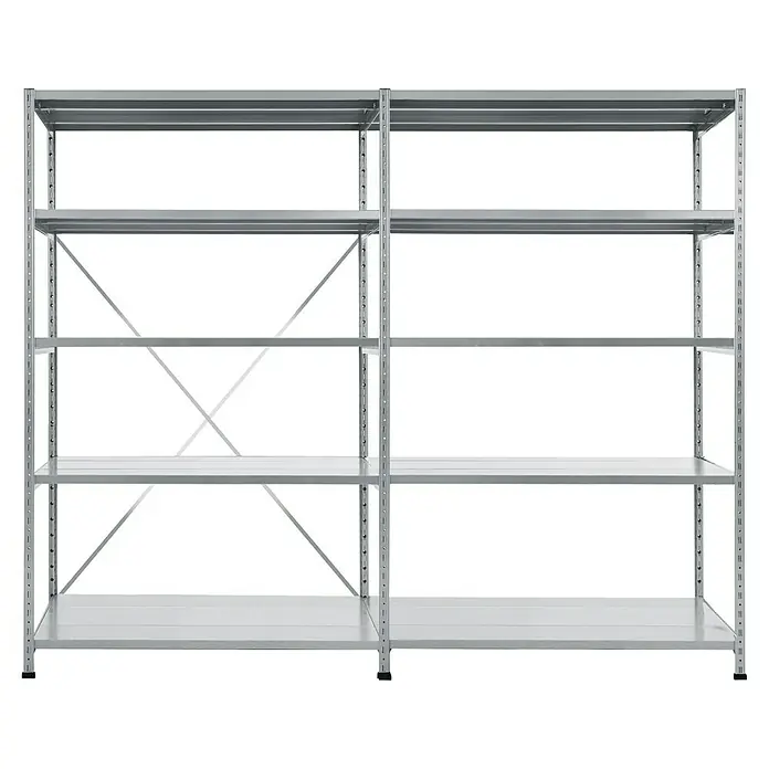 Scholz Metallregal SE - Höhe: 192 cm, B x T: 206 x 60 cm, Traglast pro Boden: 200 kg, Anzahl Böden: 5 Stk., Stecken, Silber - Abbildung eines stabilen, grauen Metallregals mit mehreren Ablageflächen, ideal für Lagerung und Organisation.