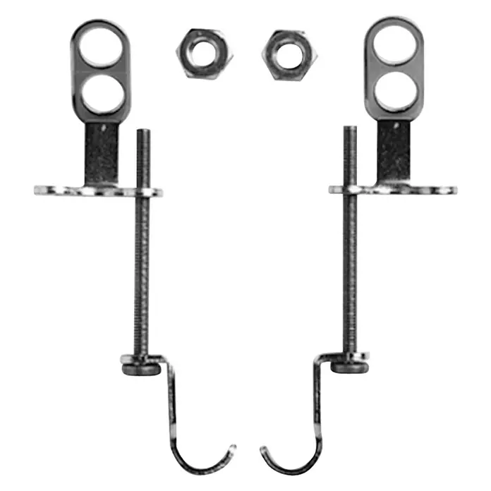 Duravit Schnellbefestiger - Metall - Bild von zwei Chrom-Duschvorhangstangenhalterungen mit Muttern, um Duschvorhänge an Ort und Stelle zu halten.