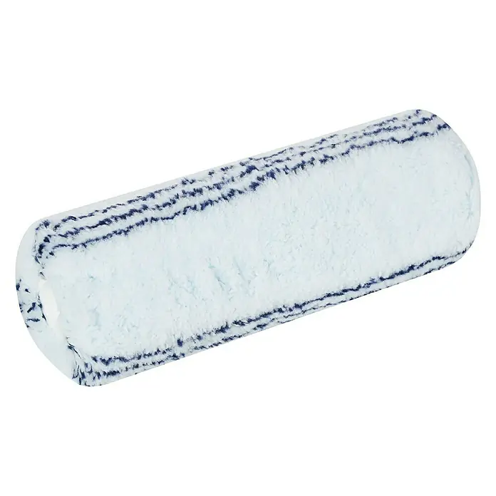Profi Depot by Storch-Ciret Farbwalze K44 - Breite Walze: 18 cm, Bügelstärke: 8 mm, Florhöhe: 18 mm - Detailaufnahme einer Farbwalze mit blauen Streifen auf schwarzem Hintergrund. Ideal zum Malen und Renovieren, präzise und effizient.