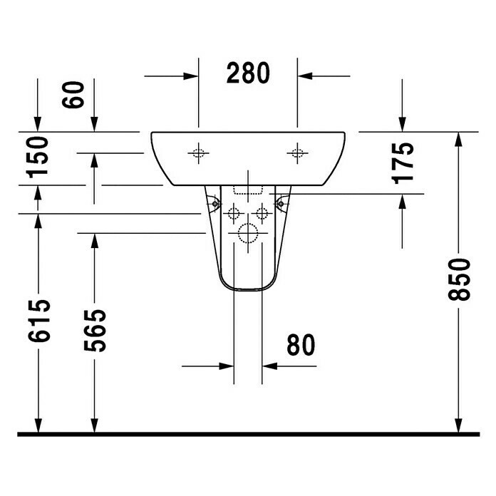 Duravit D-Code Waschtisch55 x 43 cm, Ohne Spezialglasur, Hahnloch: Mitte, Mit Überlauf, Weiß Unknown