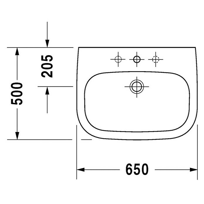 Duravit D-Code Waschtisch65 x 50 cm, Ohne Spezialglasur, Hahnloch: Mitte, Mit Überlauf, Weiß Unknown