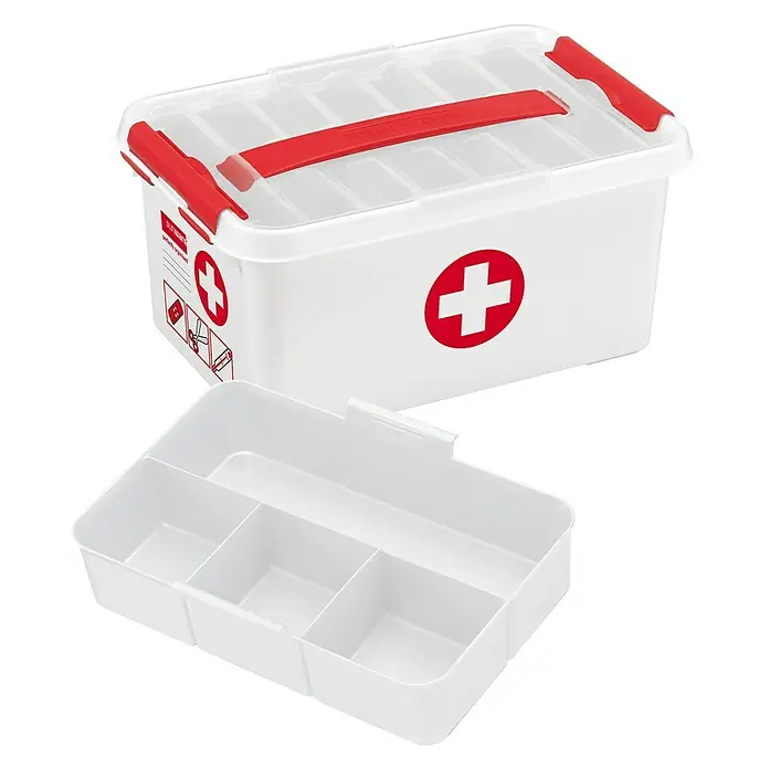Sunware Erste-Hilfe-Box Q-Line - L x B x H: 30 x 20 x 14 cm, Kunststoff - Erste-Hilfe-Kasten mit rotem Kreuz, inklusive herausnehmbarem Einsatz. Ideal für zu Hause und unterwegs für die medizinische Versorgung.