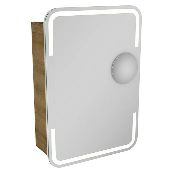 Camargue Stella LED-Spiegelschrank - B x H: 51 x 73,7 cm, Holz, Berg Eiche, DIN Anschlag: Links, Kantenausführung Tür: Abgerundet - Dieser Spiegelschrank verfügt über eine integrierte Beleuchtung und bietet praktischen Stauraum für Ihr Badezimmer.