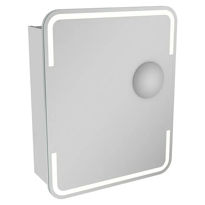 Lanzet M9 Badmöbel-Set M96W2R - Gesamtbreite Badmöbel: 59,2 cm, Weiß, Glänzend, DIN Anschlag: Rechts - Moderner Spiegelschrank mit LED-Beleuchtung und runden Griff. Perfekt für das Badezimmer, bietet er Stil und Funktionalität mit integriertem Licht.