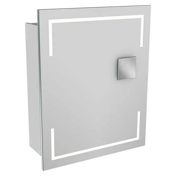 Lanzet K1 Badmöbel-Set K16W2R - Gesamtbreite Badmöbel: 59,2 cm, Weiß, Glänzend, DIN Anschlag: Rechts - Ein moderner Spiegelschrank mit LED-Beleuchtung und einem quadratischen Griff. Ideal für Badezimmer zur Aufbewahrung und stilvollen Beleuchtung.