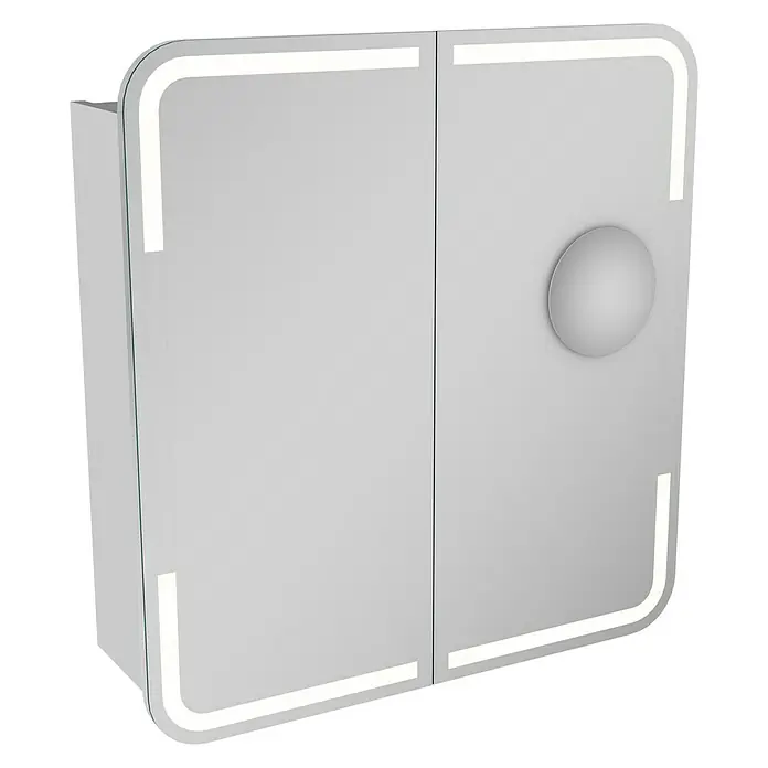 Camargue Stella LED-Spiegelschrank - B x H: 70 x 73,7 cm, Holz, Weiß, Mit Beleuchtung, Kantenausführung Tür: Abgerundet - Ein moderner Spiegelschrank mit Beleuchtung und einem runden Griff. Ideal für Badezimmer, um Kosmetik und Hygieneartikel stilvoll zu verstauen.