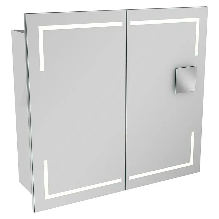 Camargue Stella LED-SpiegelschrankB x H: 80 x 73,7 cm, Holz, Weiß, Mit Beleuchtung, Kantenausführung Tür: Eckig - Spiegelschrank mit LED-Beleuchtung. Der Schrank hat zwei Türen und einen quadratischen Griff. Zeitloses Design für moderne Badezimmer.