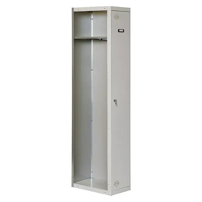 Simonrack Simonlocker Taquilla Single Adicional Desmontada - L x An x Al: 50 x 40 x 180 cm, Número de puertas: 1 ud., Gris - Foto de un armario metálico individual de color gris claro con un estante y una barra para colgar ropa.