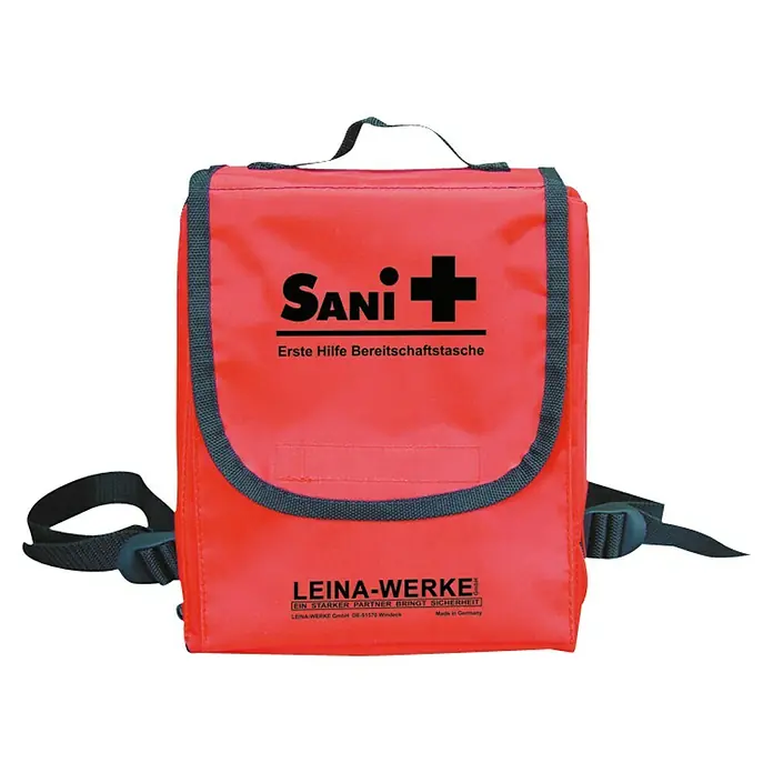 Leina-Werke Erste-Hilfe-Tasche Sani - Mit Inhalt nach DIN 13157, Rot - Rote Sani+ Erste Hilfe Bereitschaftstasche von LEINA-WERKE für schnelle Hilfe in Notfällen, ideal für unterwegs und den täglichen Gebrauch.
