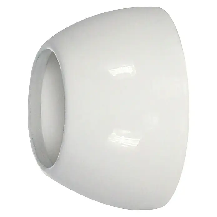 Expo Ambiente Trägerverlängerung - Weiß, Geeignet für: Gardinenstangen Ø 20 mm - Nahaufnahme einer weißen, zylindrischen Keramikhalterung mit einer glänzenden Oberfläche und einer runden Öffnung.