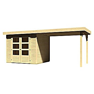 Karibu Gartenhaus Askola (Außenmaß inkl. Dachüberstand (B x T): 528,5 x 238 cm, Holz, Natur, Mit Anbaudach)