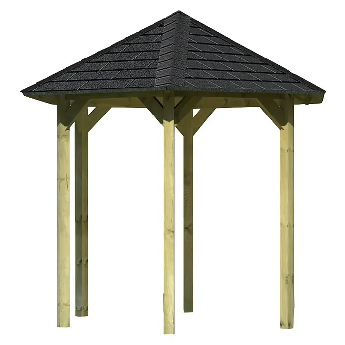 Karibu Pavillon Lissabon Set - Durchmesser: 299 cm, Schwarz, Natur - Holzpavillon mit dunklem Dach. Eine perfekte Ergänzung für jeden Garten.