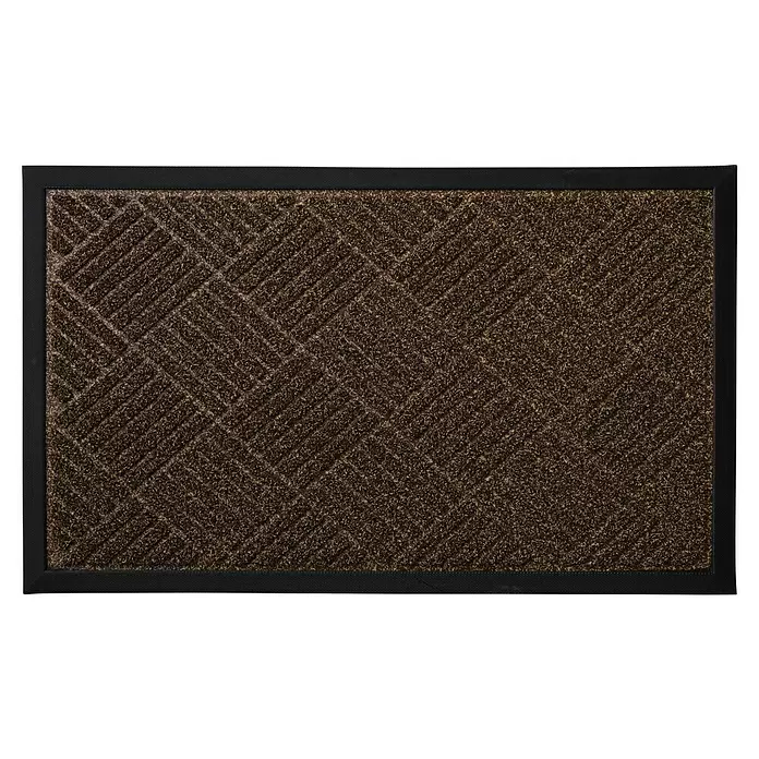 Estera atrapapolvo Scrap diamante - Marrón, 75 x 45 cm - Felpudo marrón con patrón geométrico en relieve y borde negro.
