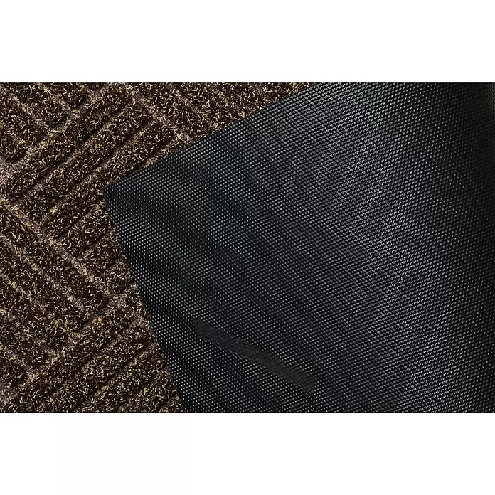 Estera atrapapolvo Scrap diamante - Marrón, 75 x 45 cm - Felpudo marrón texturizado que revela su reverso antideslizante de goma negra con patrón de puntos.