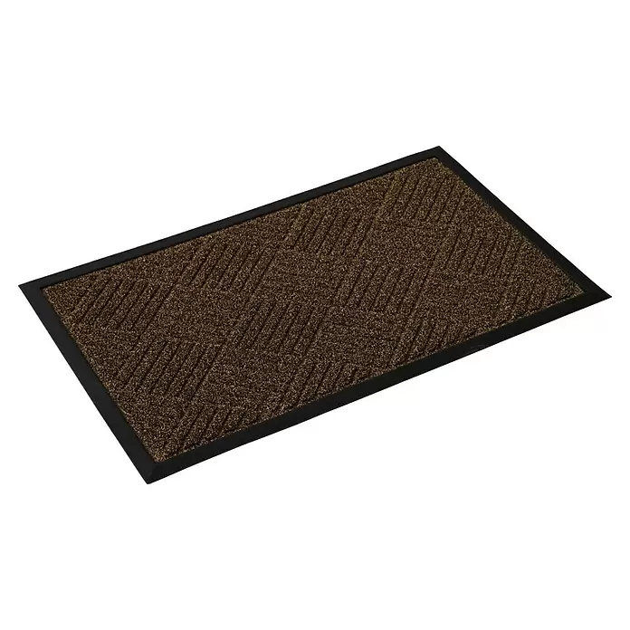 Estera atrapapolvo Scrap diamante - Marrón, 75 x 45 cm - Felpudo marrón texturizado con patrón diagonal y borde negro, ideal para atrapar la suciedad.