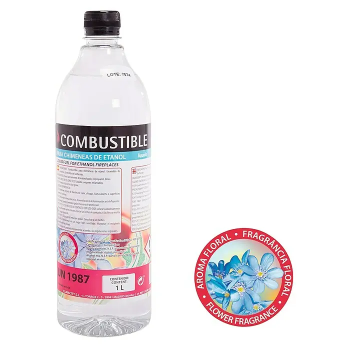 Purline Bioetanol Floral - 1 l - Botella de combustible para chimeneas de etanol "Combustible" con aroma floral. Ideal para chimeneas, asegurando una combustión segura.