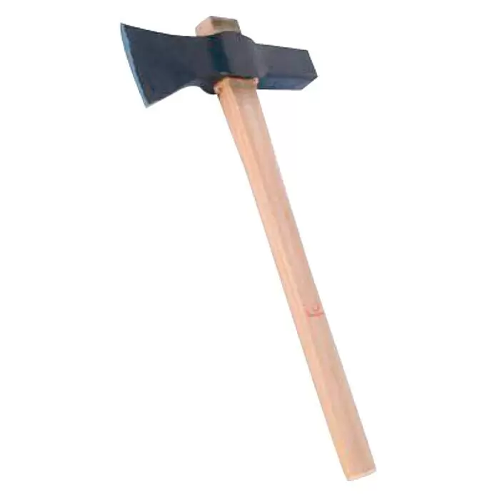 Martillo de albañil - 900 g, Acero - Cabeza de hacha de metal negro con martillo y mango de madera clara.