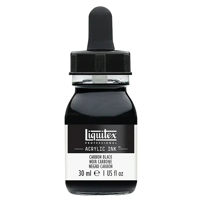 Liquitex Professional Zeichentinte - Karbonschwarz, 30 ml, Flasche mit Tropfpipette - Eine Flasche Liquitex Professional Acrylfarbe in Carbon Black mit Pipette.