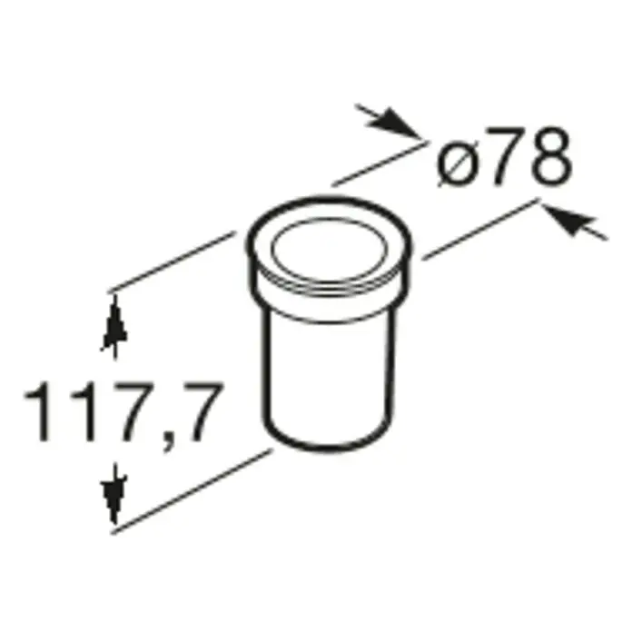 Roca Twin Portacepillos - Vidrio - Dibujo técnico de un tubo de desagüe con dimensiones de 78 mm de diámetro y 117,7 mm de altura.