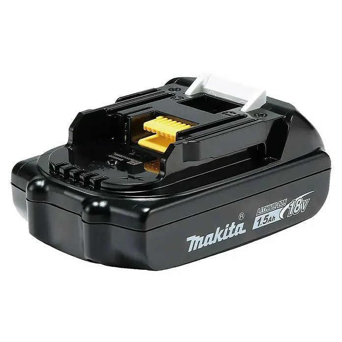 Makita LXT 18V Batería BL1815N - 18 V, 1,5 Ah - Imagen de una batería de iones de litio negra Makita de 1.5Ah 18V, conocida por sus herramientas eléctricas.