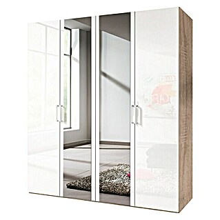 Express Möbel Kleiderschrank Brooklyn (L x B x H: 58 x 200 x 216 cm, Weiß/Sonoma Eiche, 2 Spiegel, Lackiert)