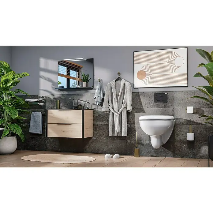 Camargue Antwerpen Ablage - Breite: 25 cm, Gold, Matt - Elegantes Badezimmer mit stilvollem Waschtisch, hängendem WC und trendigen Accessoires für eine moderne Atmosphäre.