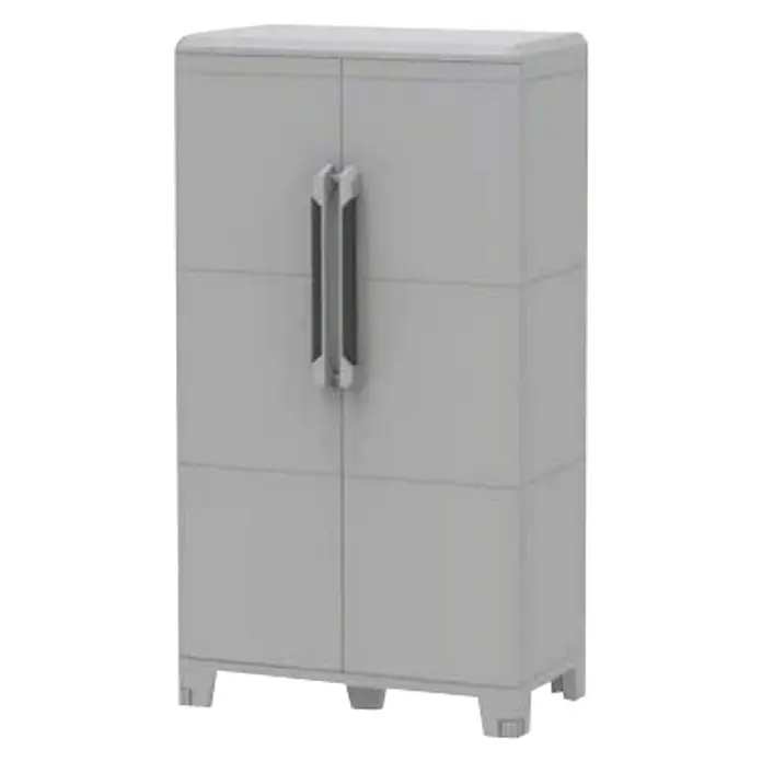 Terry Transforming Armario multiusos de plástico  Modular 4 + Modular 3 - 2 piezas - Armario de plástico gris con dos puertas y asas. Ideal para el almacenamiento en interiores y exteriores.