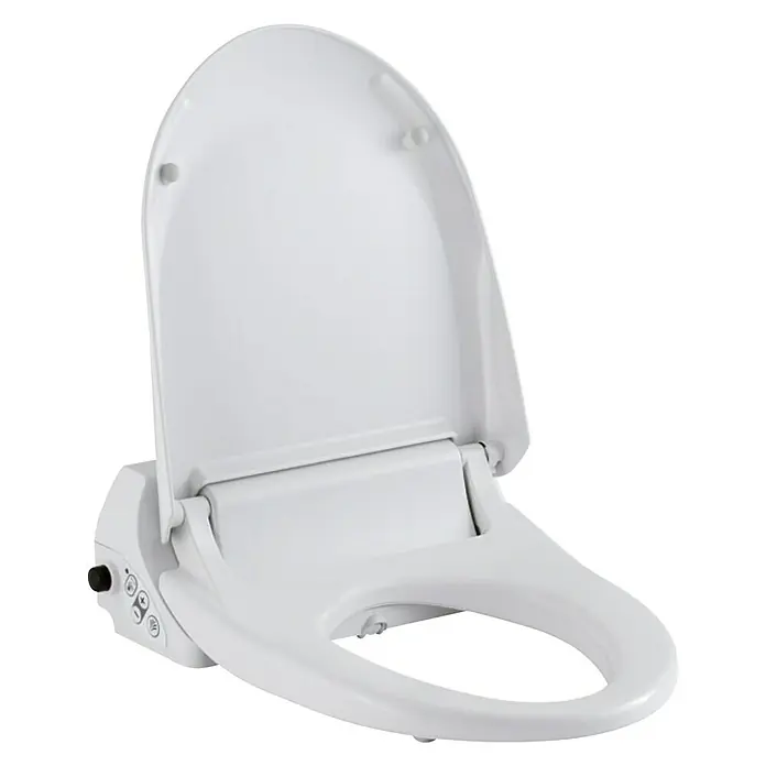 Geberit Dusch-WC-Sitz AquaClean 4000 - Weiß - Dieses Bild zeigt einen weißen Bidet-Sitz mit Bedienfeld, der für eine gründliche Reinigung und zusätzlichen Komfort im Badezimmer sorgt.