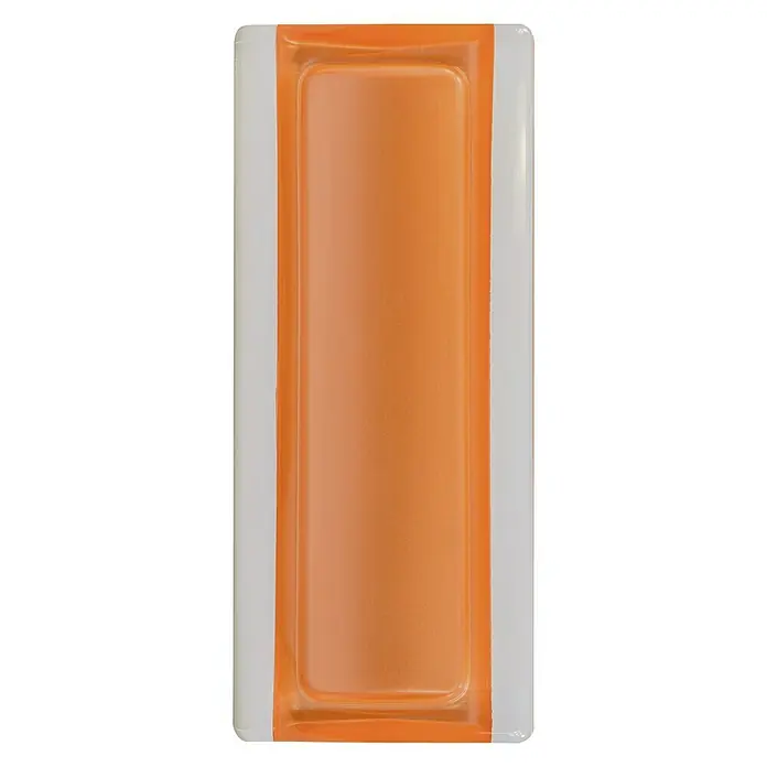 Fuchs Design Glasbausteinprofil - Orange, 18 x 8 cm, Glas - Nahaufnahme einer Verpackung mit einem orangefarbenen Gel-Produkt, das für Körperpflege oder medizinische Zwecke verwendet werden könnte.
