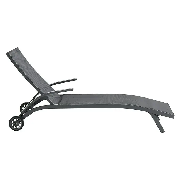 Sunfun Maja Gartenliege - B x T: 68 x 192 cm, Grau, Aluminium, Rollbar - Ein grauer Liegestuhl mit Rädern und Armlehnen für den Außenbereich, ideal zum Entspannen im Garten oder am Pool.