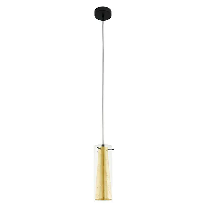 Eglo Pinto Gold Pendelleuchte - Höhe: 110 cm, Max. Systemleistung: 60 W - Elegante Pendelleuchte mit einem zylindrischen Lampenschirm, der ein goldenes Element in klarem Glas umhüllt, ideal für moderne Interieurs.